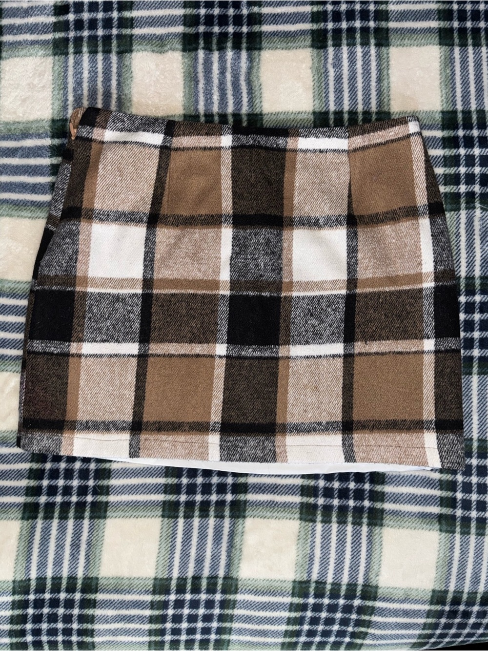 OI Plaid Mini Skirt in Brown, Black and White